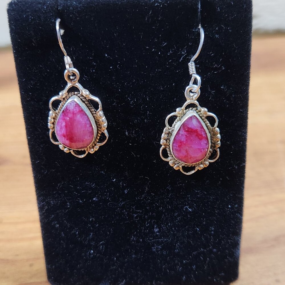 Vintage Kashmir Ruby & 925 Sterling Silver Earrings